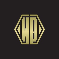 WQ Logo monogram with hexagon line rounded design template with gold colors
