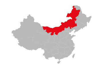 Obraz premium Nei mongol province highlighted on china map. Gray background. Perfect for business concepts, backgrounds, backdrop, poster, sticker, banner, label and wallpaper.