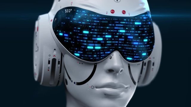 artificial Intelligence. sci fi robot head close-up.  database