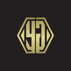 YG Logo monogram with hexagon line rounded design template with gold colors