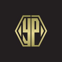 YP Logo monogram with hexagon line rounded design template with gold colors