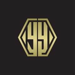 YY Logo monogram with hexagon line rounded design template with gold colors