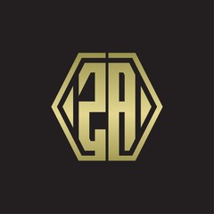 ZA Logo monogram with hexagon line rounded design template with gold colors