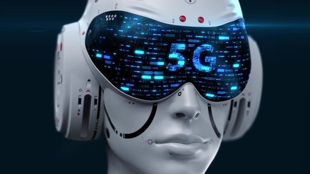 artificial Intelligence. sci fi robot head close-up.  5g technology