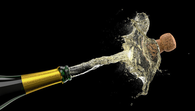 popping cork of a bottle of champagne