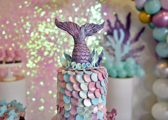 baby girl genuine birthday cake, sea life theme