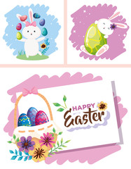 set cards of happy easter with decoration vector illustration design