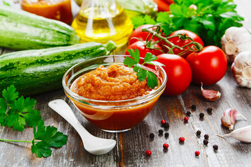 Zucchini puree in a glass bowl