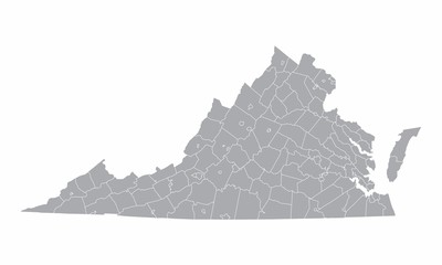 The Virginia State counties map isolated on white background