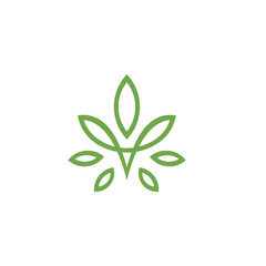 CBD Cannabis Marijuana Pot Hemp Leaf with Line Art style Logo design for download