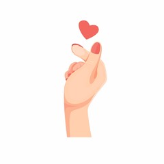 hand with finger love symbol, korean heart gesture in cartoon flat illustration vector isolated in white background