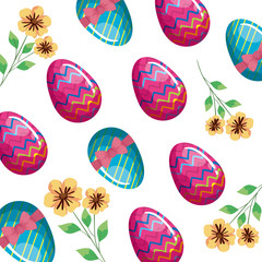 background of cute eggs easter with flowers vector illustration designicon