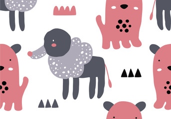 Abstract baby pattern with dog. Animal seamless cartoon illustration.
