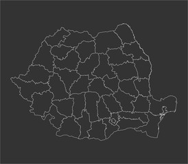 Romania map white outline. Dark charcoal background. Business concepts and backgrounds.