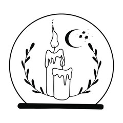 Vector isolated crystal ball on stand, simple line style on white background. Fortune telling glass globe with smoke of providence inside. Idea for esoteric, occult, magic and enchanted print.