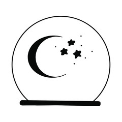 Vector isolated crystal ball on stand, simple line style on white background. Fortune telling glass globe with smoke of providence inside. Idea for esoteric, occult, magic and enchanted print.