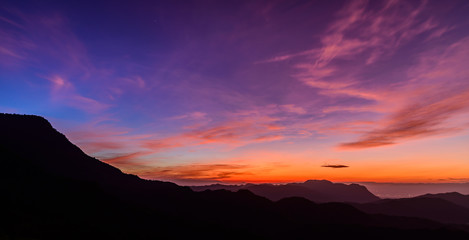 Landscape of sunrise over mountains at Khao Kho National Park,Petchaboon