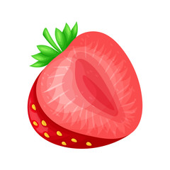 Ripe juicy strawberries. Fresh red berry fruit. Colorful simple flat cartoon style. Isolated vector illustration.