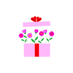 This is cute vector illustration. Box of flower isolated on white background. Flat style.