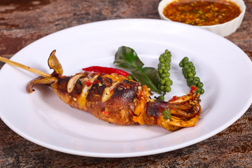 Grilled squid with sauce and hebs