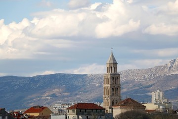 Fototapeta na wymiar Landmark Saint Domnius bell tower and historic architecture in Split, Croatia.
