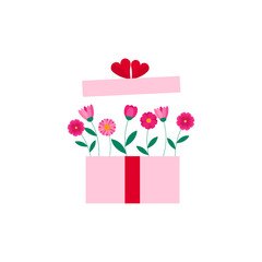 This is cute illustration. Box of flower isolated on white background. Flat style.
