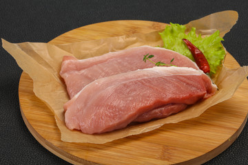 Juicy raw pork steak meat