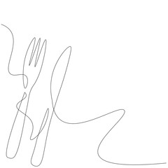Fork and knife line drawing restaurant background vector illustration