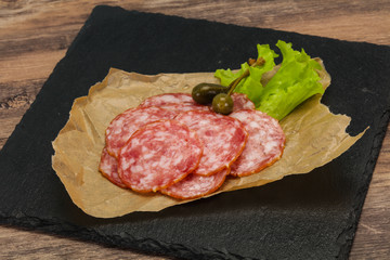 Spanish Salchichon sausage with salad