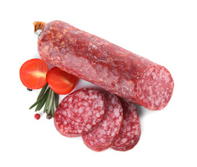 Tasty sausage on white background. Meat product