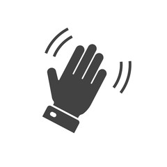 Obraz premium Hello hi hand icon or bye waving gesture palm symbol for emoji or emoticon vector flat cartoon blank and white pictogram, goodbye or welcome hey web icon for chat isolated modern design image