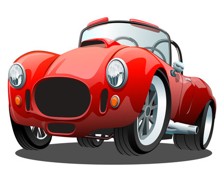 Cartoon red sporty retro car convertible. Vector illustration in isolation, on a white background.