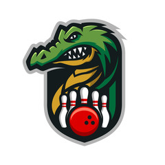 Crocodile head mascot logo for the Bowling team logo. vector illustration. can be used for your team logo. printed on t-shirts and so on.