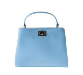 Stylish light blue woman's bag isolated on white