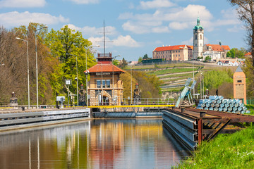 Horin lock and Melnik Castle, Vltava river, Czech Republic