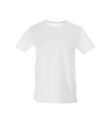 Stylish t-shirt on mannequin against white background. Men's clothes