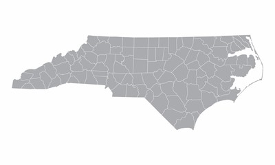 The North Carolina counties map isolated on white background