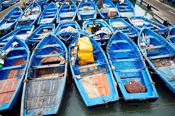 Blue boats, port, Essaouira, Morocco 