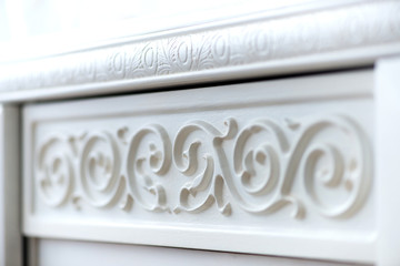 Detail of vintage white cabinet - selective focus, copy space