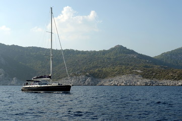 Sailing yacht in the Aegean sea near the Turkish city of Marmaris