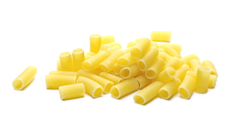 Uncooked smooth short tubes shape pasta also known as tubetti lisci isolated on white background