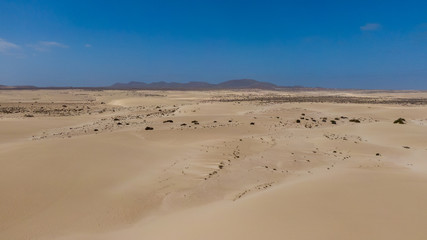 Aerial view on Sand Dunes In Corralejo, Fuerteventura Spain 