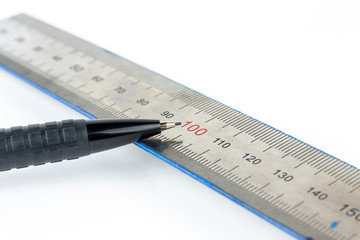 Automatic pencil and metal line on a white background.