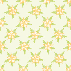Ditsy flower seamless vector pattern in yellow and green. Doodle watercolor floral illustration.