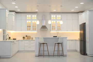 Beautiful kitchen interior with new stylish furniture