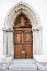 old beautiful medieval wooden church door