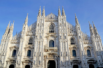 Fototapeta premium Italy - Milan january22,2018 - spiers of the Milan Cathedral and the madonnina, symbol of the city - Duomo and downtown