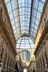 Europe, Italy , Milan april 2020 - Vittorio Emanuele Gallery in Duomo cathedral downtown of the city