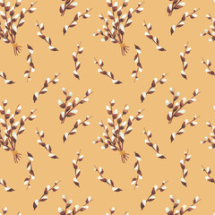 Seamless watercolor pattern, willow branches with buds.