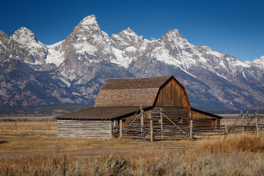 John Moulton Barn within Mormon Row Historic District in Grand Teton National Park, Wyoming - The most photographed barn in America